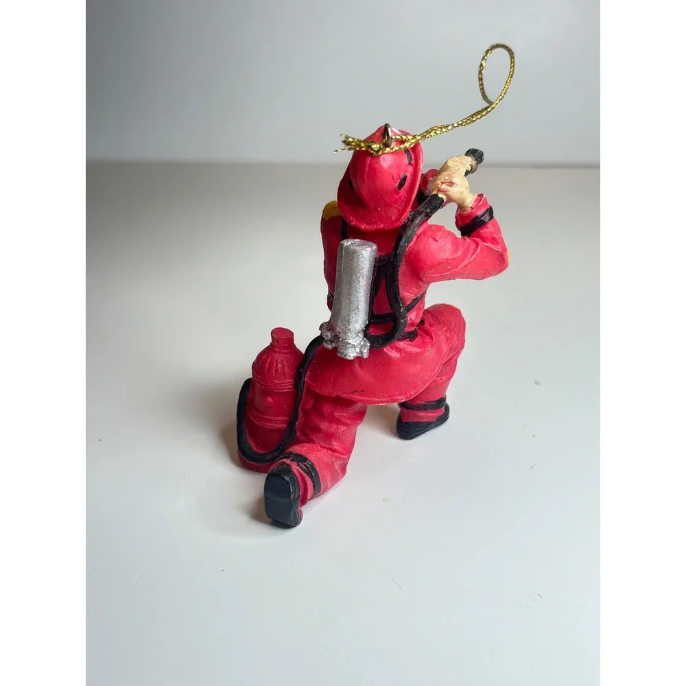 Firefighter Christmas Ornament Red First Responder Figurine Fireman Hydrant 3in